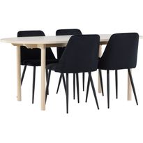 Soikea ruokailuryhmä Venture Home, 180x90cm vaalea Andy-pöytä + 4 mustaa Night-tuolia, sametti