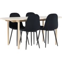 Soikea ruokailuryhmä Venture Home, vaalea 180x90cm Andy-pöytä + 4 mustaa Polar-tuolia, sametti
