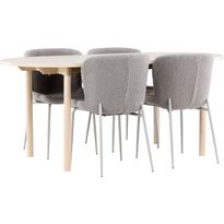 Soikea ruokailuryhmä Venture Home, 180x90cm vaalea Andy-pöytä + 4 harmaata Modesto-tuolia, 