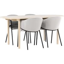 Soikea ruokailuryhmä Venture Home, 180x90cm vaalea Andy-pöytä + 4 harmaata Evelina-tuolia, sametti