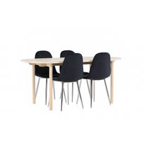 Soikea ruokailuryhmä Venture Home, 180x90cm vaalea Andy-pöytä + 4 mustaa Polar-tuolia, sametti