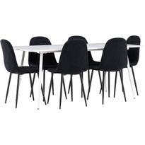 Ruokailuryhmä Venture Home, 180x90cm valkoinen Silar-pöytä + 6 mustaa Polar-tuolia