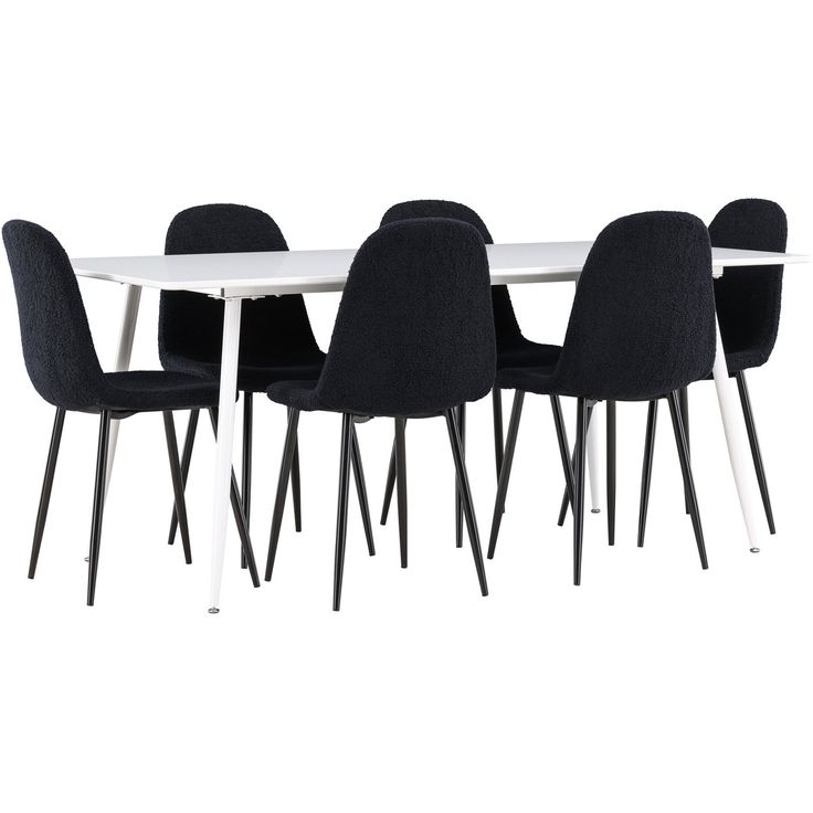 Ruokailuryhmä Venture Home, 180x90cm valkoinen Silar-pöytä + 6 mustaa Polar-tuolia