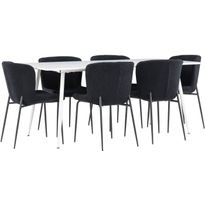 Ruokailuryhmä Venture Home, 180x90cm valkoinen Silar-pöytä + 6 mustaa Modesto-tuolia