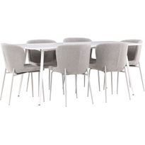 Ruokailuryhmä Venture Home, 180x90cm valkoinen Silar-pöytä + 6 harmaata Modesto-tuolia