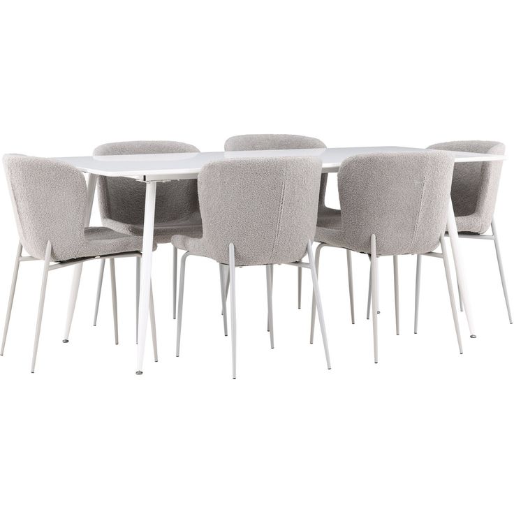 Ruokailuryhmä Venture Home, 180x90cm valkoinen Silar-pöytä + 6 harmaata Modesto-tuolia