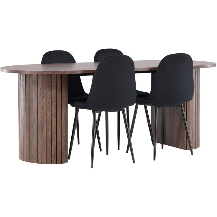 Soikea ruokailuryhmä Venture Home, 200x90cm mokanruskea Härön-pöytä + 4 Polar-tuolia, sametti
