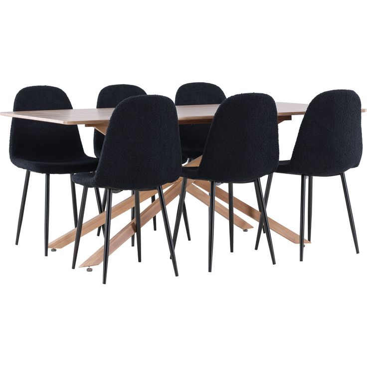 Ruokailuryhmä Venture Home, 180x90cm ruskea Piazza-pöytä + 6 mustaa Polar-tuolia