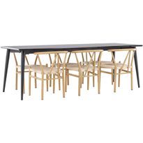 Ruokailuryhmä Venture Home, 230x85cm musta Ellis-pöytä + 6 beigeä Alfons-tuolia