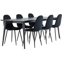 Ruokailuryhmä Venture Home, 230x85cm musta Ellis-pöytä + 6 Polar-tuolia, sametti