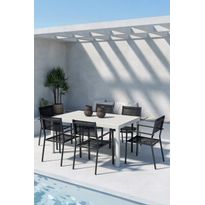 Ruokailuryhmä Venture Home, jatkettava Capo-pöytä + 6 mustaa, pinottavaa Copacabana-tuolia