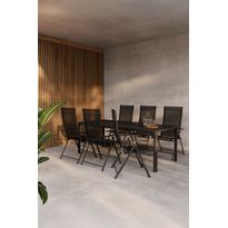Ruokailuryhmä Venture Home, 200x90cm musta Giardini-pöytä + 6 mustaa Levanzo-tuolia