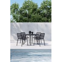 Ruokailuryhmä Venture Home, Ø120cm musta San Vito -pöytä + 4 mustaa, pinottavaa Peking-tuolia