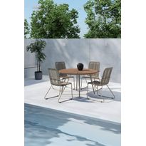 Ruokailuryhmä Venture Home, Ø120cm ruskea/beige San Vito -pöytä + 4 beigeä Bois-tuolia