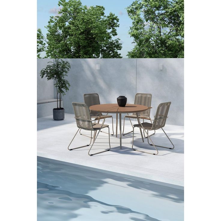 Ruokailuryhmä Venture Home, Ø120cm ruskea/beige San Vito -pöytä + 4 beigeä Bois-tuolia