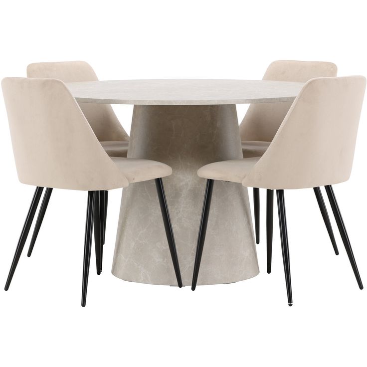 Pyöreä ruokailuryhmä Venture Home, Ø120cm beige Lanzo-pöytä + 4 beigeä Night-tuolia, sametti