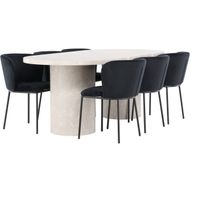 Soikea ruokailuryhmä Venture Home, 200x100cm beige Narvik-pöytä + 6 Edina-tuolia