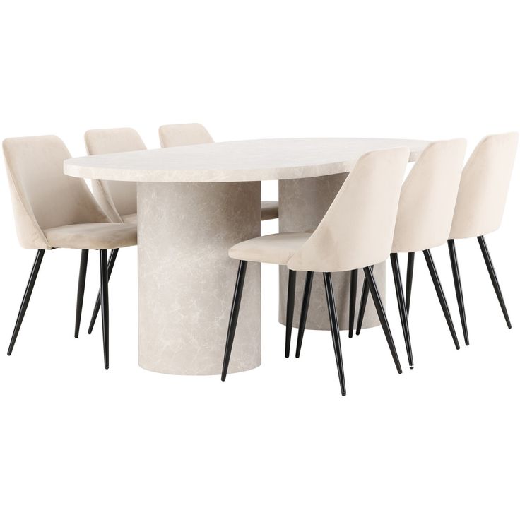 Soikea ruokailuryhmä Venture Home, 200x100cm beige Narvik-pöytä + 6 beigeä Night-tuolia