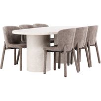 Soikea ruokailuryhmä Venture Home, 200x100cm beige Narvik-pöytä + 6 Astoria-tuolia, bouclé