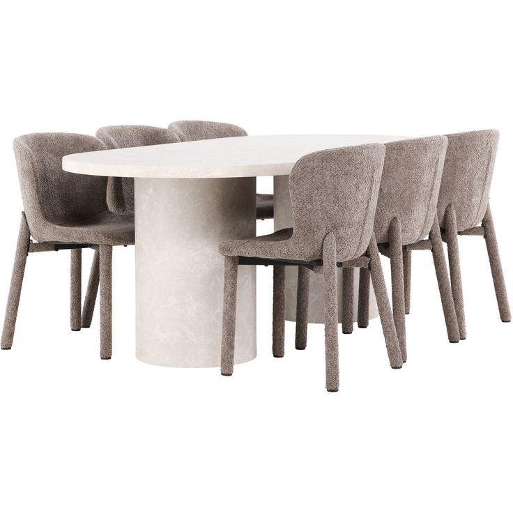 Soikea ruokailuryhmä Venture Home, 200x100cm beige Narvik-pöytä + 6 Astoria-tuolia, bouclé