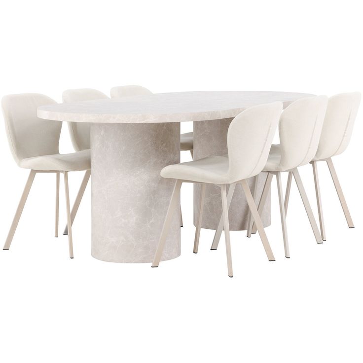 Soikea ruokailuryhmä Venture Home, 200x100cm beige Narvik-pöytä + 6 beigeä Lilja-tuolia