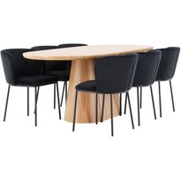 Soikea ruokailuryhmä Venture Home, 200x90cm ruskea Stjärnö-pöytä + 6 Edina-tuolia