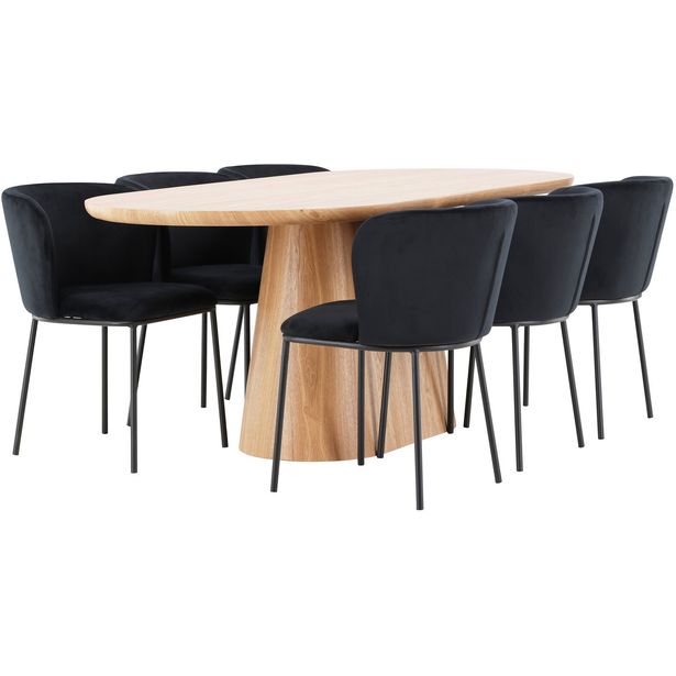 Soikea ruokailuryhmä Venture Home, 200x90cm ruskea Stjärnö-pöytä + 6 Edina-tuolia