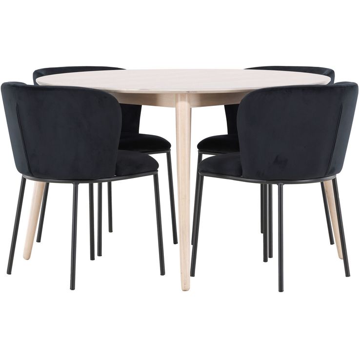 Pyöreä ruokailuryhmä Venture Home, Ø120cm vaalea Flora-pöytä + 4 Edina-tuolia
