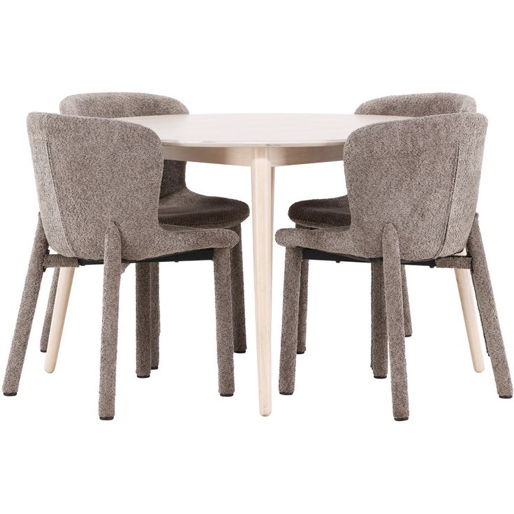 Pyöreä ruokailuryhmä Venture Home, Ø120cm vaalea Flora-pöytä + 4 Astoria-tuolia, bouclé