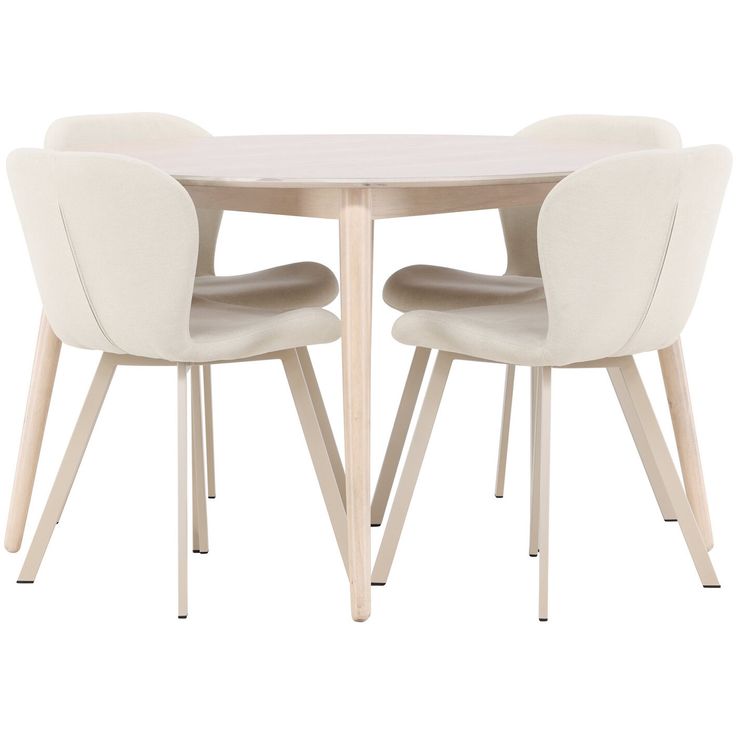 Pyöreä ruokailuryhmä Venture Home, Ø120cm vaalea Flora-pöytä + 4 beigeä Lilja-tuolia