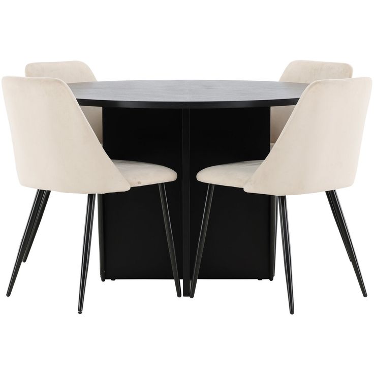 Pyöreä ruokailuryhmä Venture Home, Ø120/170x120cm Strada-pöytä + 4 beigeä Night-tuolia, sametti