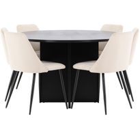 Pyöreä ruokailuryhmä Venture Home, Ø120/170x120cm Strada-pöytä + 6 beigeä Night-tuolia, sametti
