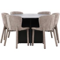 Pyöreä ruokailuryhmä Venture Home, Ø120/170x120cm Strada-pöytä + 6 Astoria-tuolia, bouclé, eri värejä