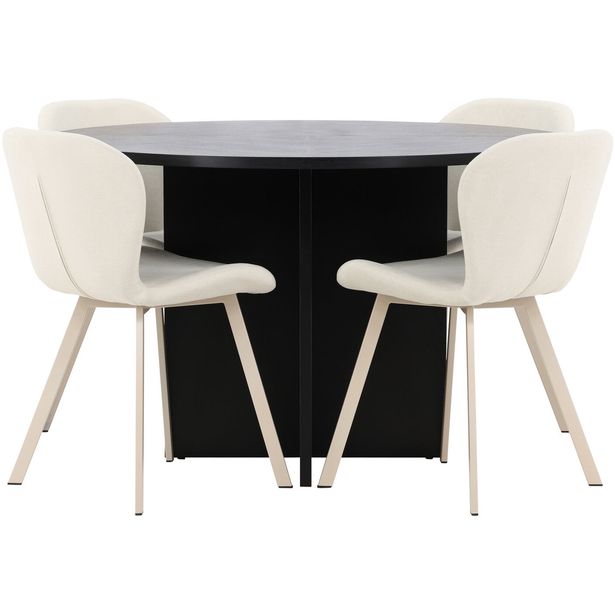 Pyöreä ruokailuryhmä Venture Home, Ø120/170x120cm Strada-pöytä + 4 beigeä Lilja-tuolia