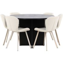 Pyöreä ruokailuryhmä Venture Home, Ø120/170x120cm Strada-pöytä + 6 beigeä Lilja-tuolia