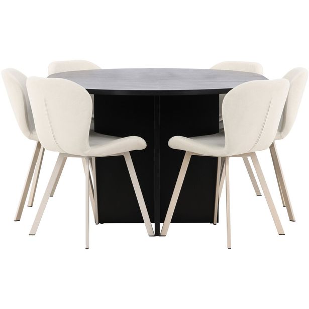 Pyöreä ruokailuryhmä Venture Home, Ø120/170x120cm Strada-pöytä + 6 beigeä Lilja-tuolia