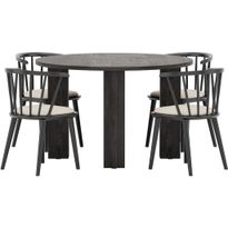 Ruokailuryhmä Venture Home, Juno-pöytä Ø120cm musta 3D + 4 Bobby-tuolia musta/beige