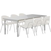 Ruokailuryhmä Venture Home, Cilo-pöytä 210x95x75cm hopea + 6 Chico-tuolia, kromi/valkoinen