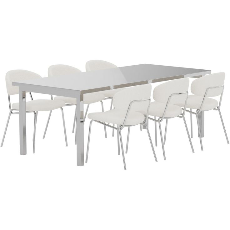Ruokailuryhmä Venture Home, Cilo-pöytä 210x95x75cm hopea + 6 Chico-tuolia, kromi/valkoinen