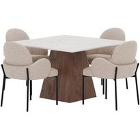 Ruokailuryhmä Venture Home, Cael-pöytä 120x120cm mocca/kivijäljitelmä + 4 Blom-tuolit musta/beige