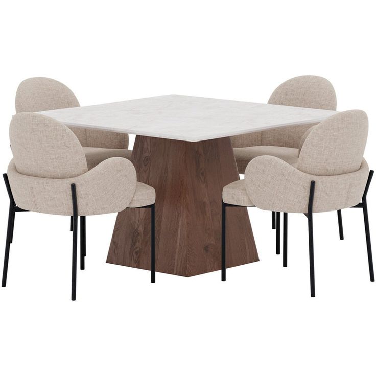Ruokailuryhmä Venture Home, Cael-pöytä 120x120cm mocca/kivijäljitelmä + 4 Blom-tuolit musta/beige