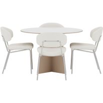 Ruokailuryhmä Venture Home, Bootcut-pöytä Ø110x75cm beige kivikuvio + 4 Chico-tuolia valkoinen