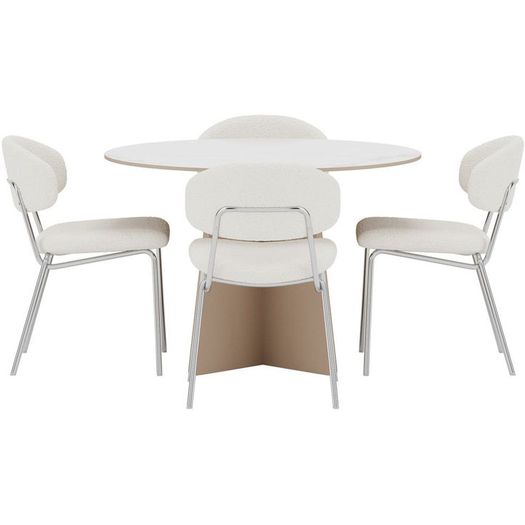 Ruokailuryhmä Venture Home, Bootcut-pöytä Ø110x75cm beige kivikuvio + 4 Chico-tuolia valkoinen
