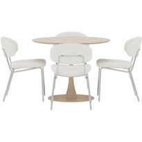 Ruokailuryhmä Venture Home, Glade-pöytä Ø100x75cm beige + 4 Chico-tuolia kromi/valkoinen