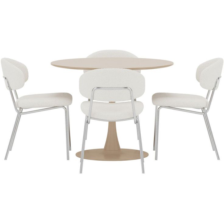 Ruokailuryhmä Venture Home, Glade-pöytä Ø100x75cm beige + 4 Chico-tuolia kromi/valkoinen
