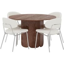 Ruokailuryhmä Venture Home, Tekla-pöytä Ø120x75cm + 4 valkoista Chico-tuolia