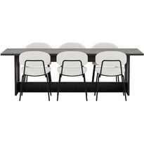 Ruokailuryhmä Venture Home, Milly-pöytä 100x235cm musta + 6 Chico-tuolia musta/valkoinen buklee
