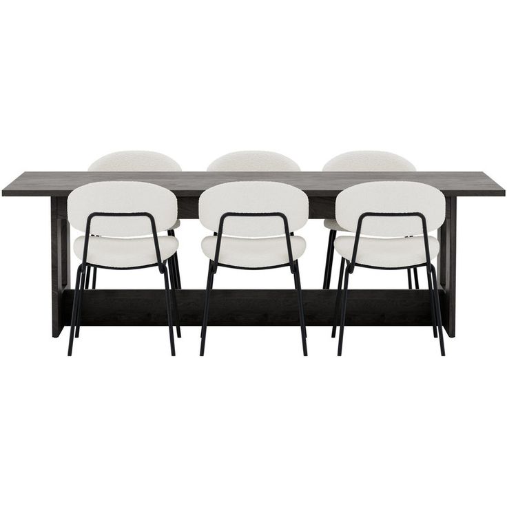 Ruokailuryhmä Venture Home, Milly-pöytä 100x235cm musta + 6 Chico-tuolia musta/valkoinen buklee