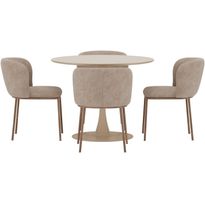 Ruokailuryhmä Venture Home, Glade-pöytä Ø100x75cm beige + 4 Edina-tuolia puukuvio/beige