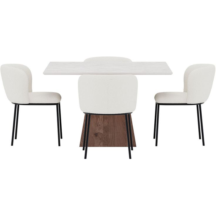 Ruokailuryhmä Venture Home, Cael-pöytä 120x120cm mocca/kivikuvio + 4 Edina-tuolia valkoinen